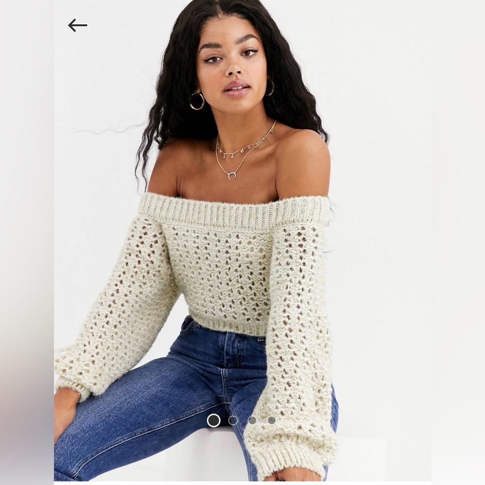 Asos off the shoulder crop crochet sweater 4